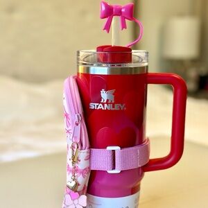 Stanley Red Tumbler with Pink Straw